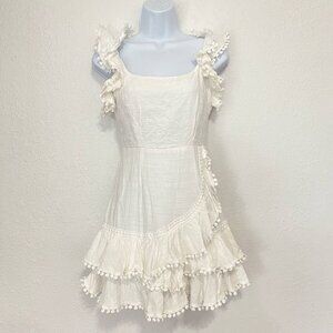 Selfie Leslie Tiered Cotton Laced Linen 100% Cotton Dress White Size XS